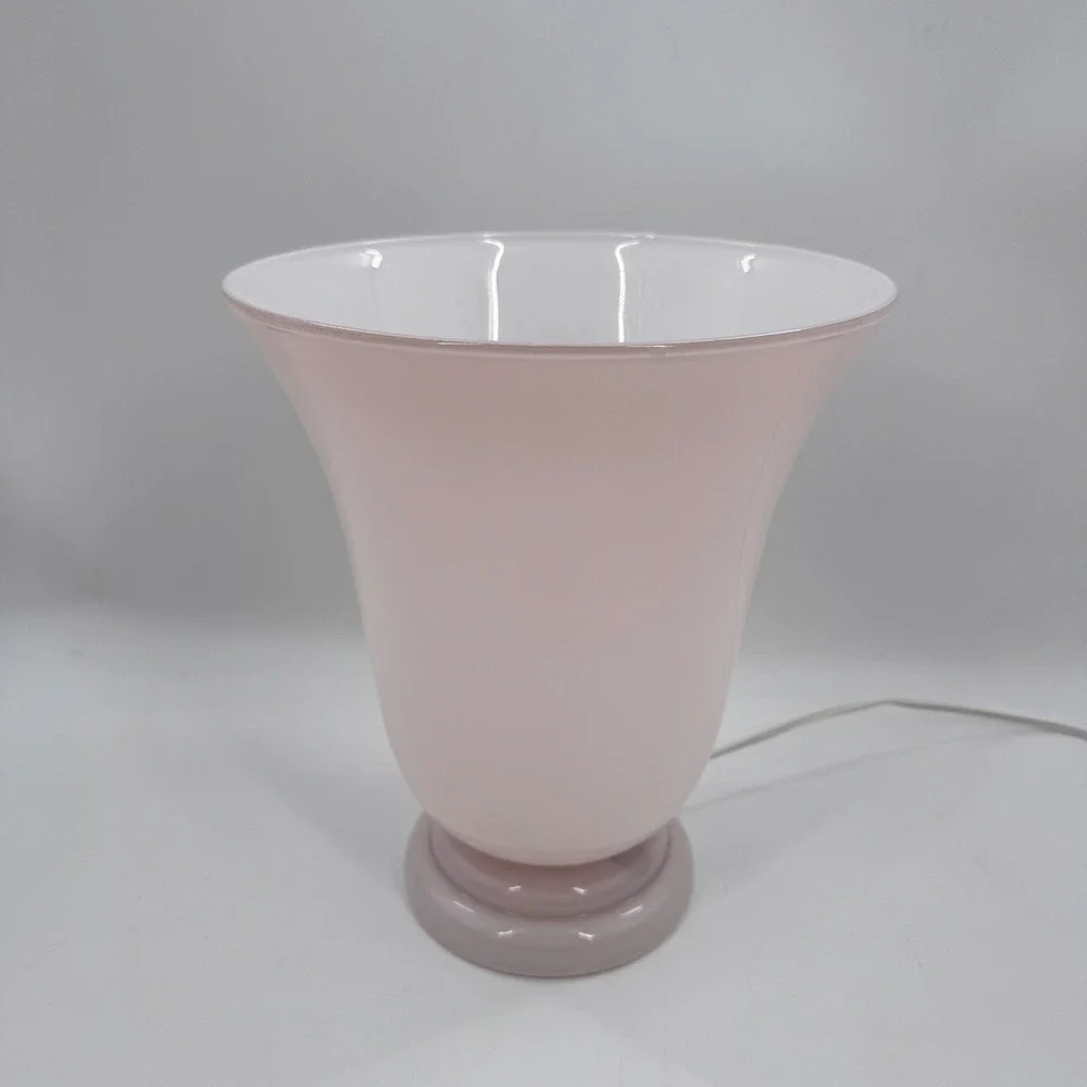 Vintage French Pink Opaline Cased Glass Tulip Table Lamp Art Deco